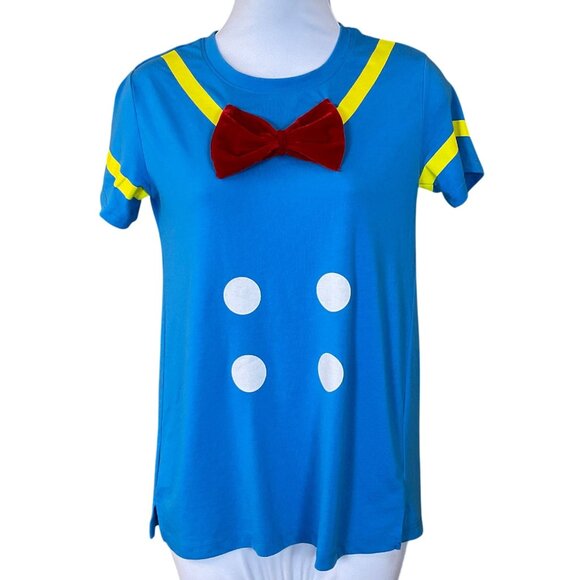 Disney Parks Short Sleeve Donald Duck Crewneck Sailor VTG Tee Velvet Bow XS - Picture 1 of 5